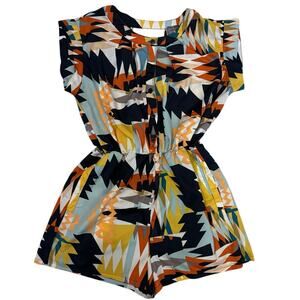 Woman's Boutique Brand Romper Geometric Multicolor Design Size Large